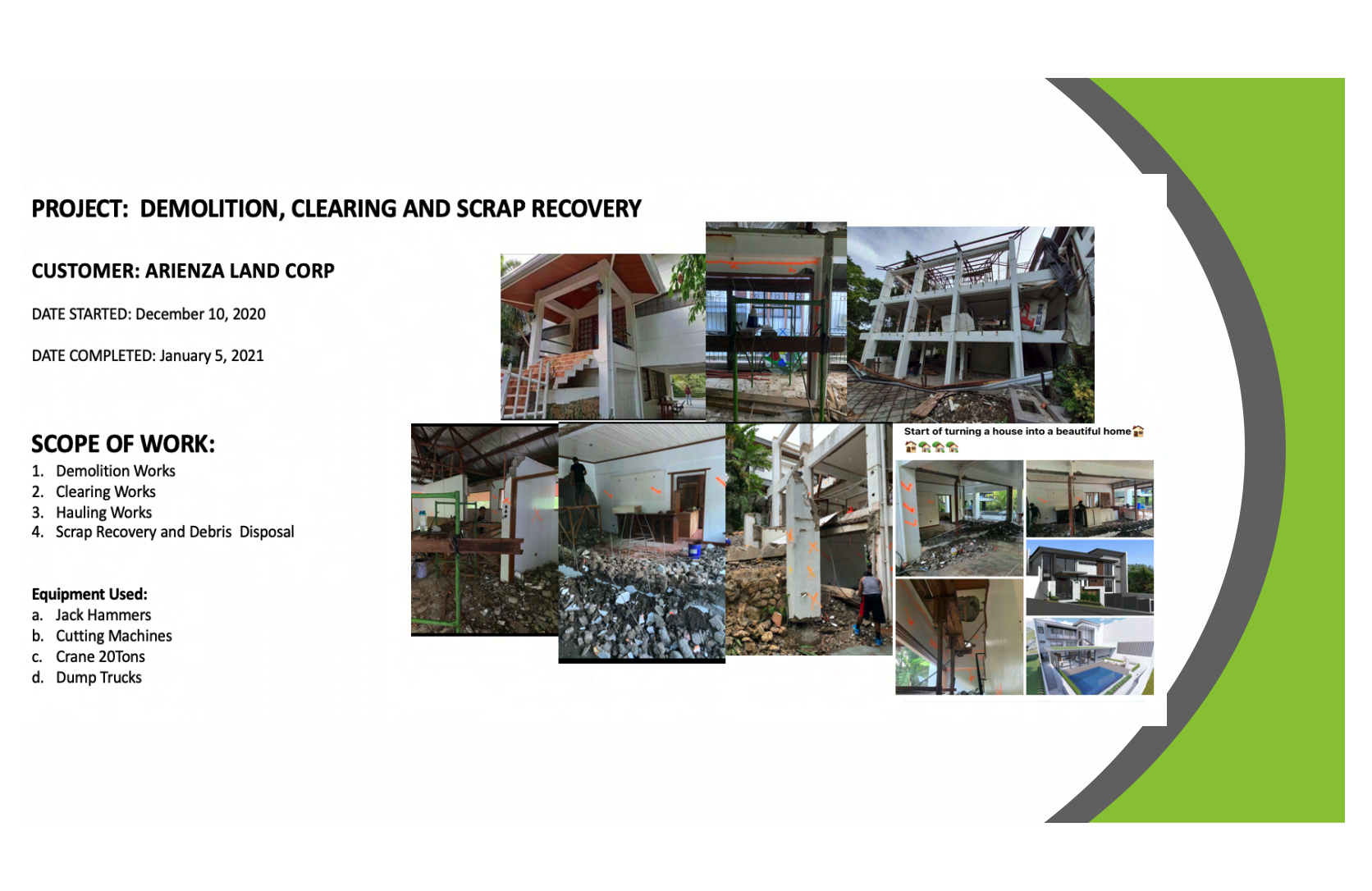 DEMOLITION, CLEARING AND SCRAP RECOVERY