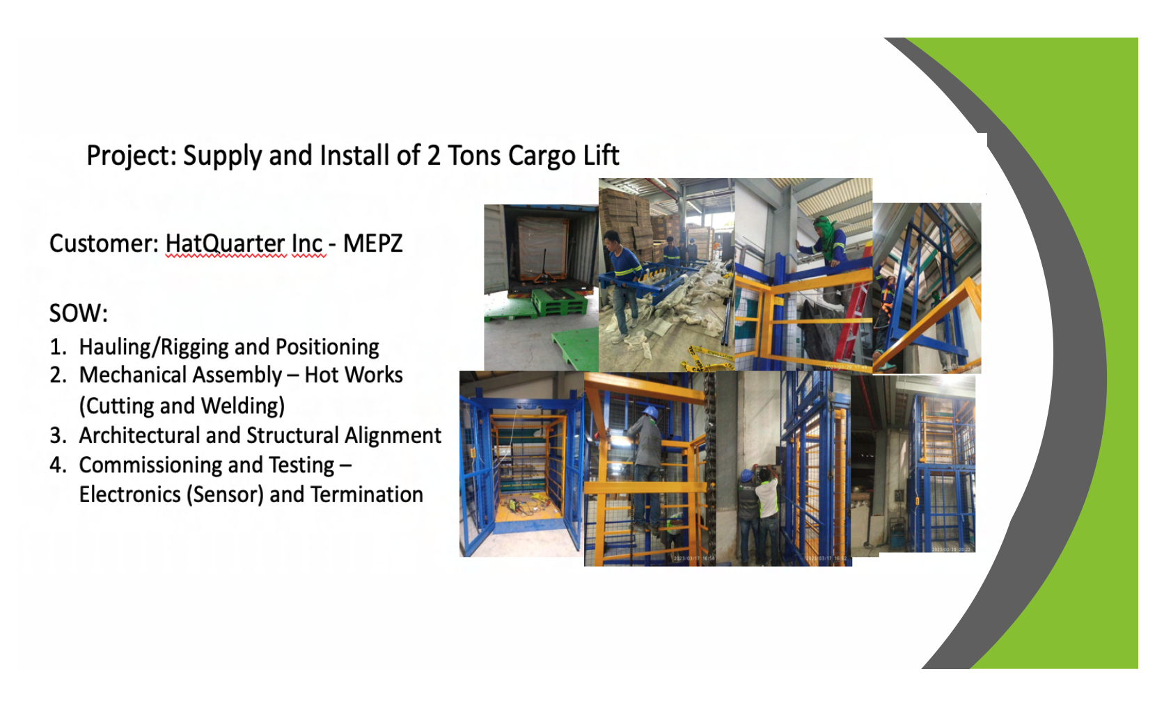 Supply and Install of 2 Tons Cargo Lift